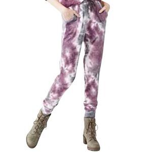 SO Waffle Knit Hacci Drawstring Joggers Black & Burgundy Tie Dye Junior’s Large